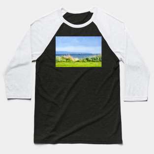 Fishing boat moving along the coast at Peninver, Scotland Baseball T-Shirt